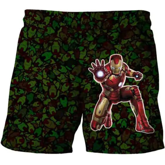 Dynamic Iron Man Hero Patterned Forest Green Boys' Shorts