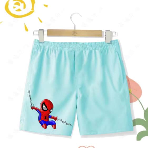 Marvel Swinging Spider-Man Chibi Art Grey Kids Shorts