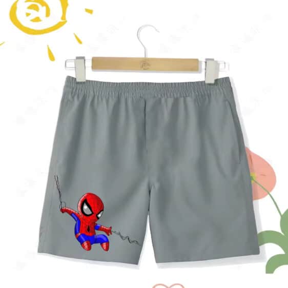 Marvel Swinging Spider-Man Chibi Art Grey Kids Shorts