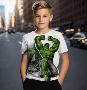 Mighty Hulk Jumping Flex Avengers Icon White Kids T-shirt