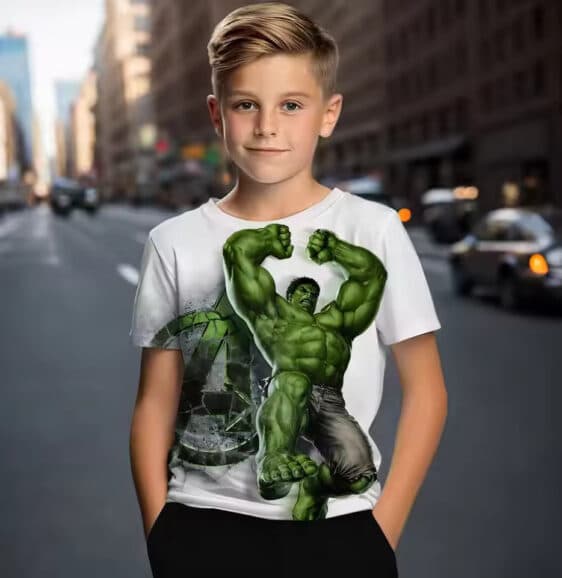 Mighty Hulk Jumping Flex Avengers Icon White Kids T-shirt