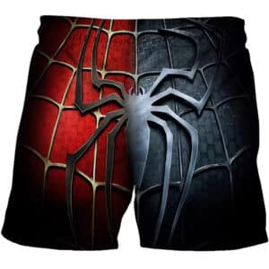 Red & Black Spider-man Symbol Dual-Tone Shorts for Children