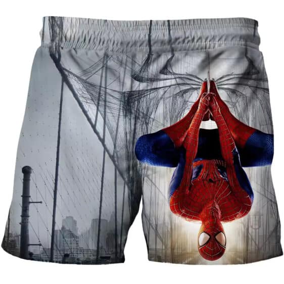 Spider-Man Upside Down Cityscape Web Gray Shorts for Kids