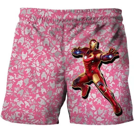 Superhero Iron Man Suit Head Pattern Pink Shorts for Boys