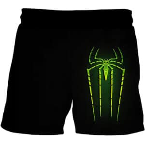 Vibrant Neon Green Spider-man Logo Black Shorts for Boys