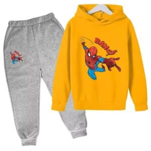 Action-Packed Spider-Man Bang! Yellow Gray Kids Hoodie Set