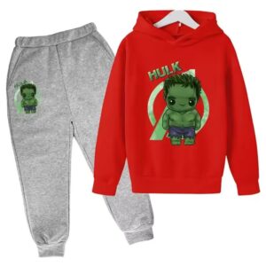 Adorable Hulk Avengers Cartoon Red Gray Children's Hoodie Set