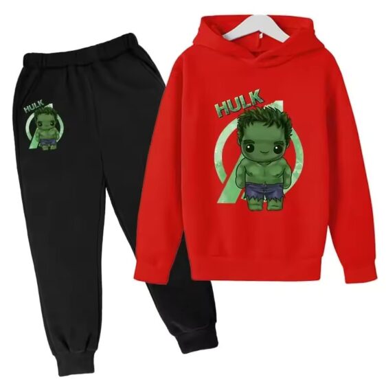 Adorable Hulk Avengers Red Black Hoodie Set for Children