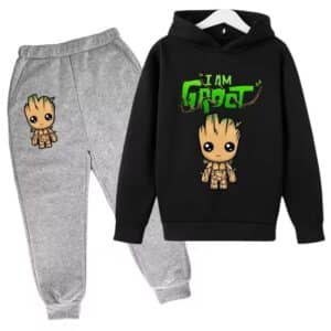 Adorable Marvel Groot Baby Chibi Black Gray Kids Hoodie Set