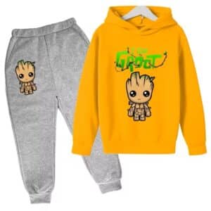 Adorable Marvel Groot Baby Yellow Gray Hoodie Set for Boys