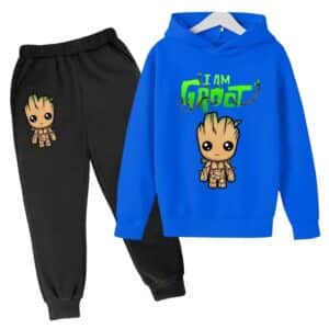 Adorable Marvel Groot Chibi Blue Black Kids Hoodie Set