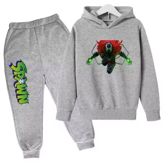 Al Simmons Spawn Skull Logo All-Gray Hoodie Set for Boys