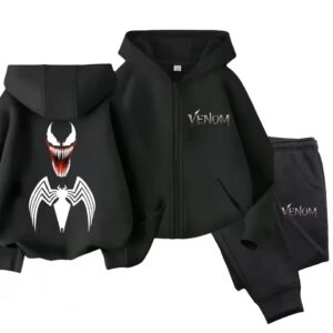 Alien Symbiote Venom Head Name All-Black Hoodie Set for Boys