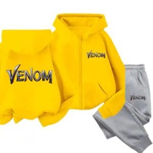 Alien Symbiote Venom Head Yellow Gray Hoodie Set for Boys