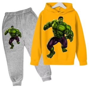 Angry Hulk Power Punch Pose Yellow Gray Children's Hoodie Set