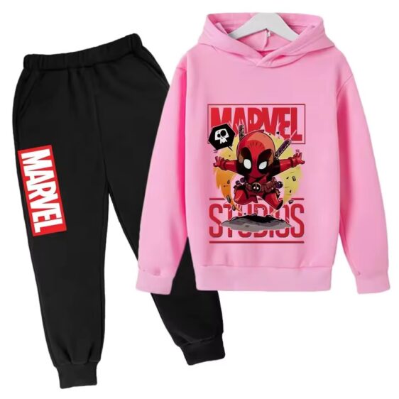 Anti-Hero Deadpool Chibi Art Pink Black Kids Hoodie Set