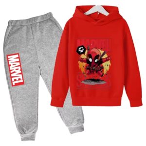 Anti-Hero Deadpool Chibi Art Red Gray Boys' Hoodie Set