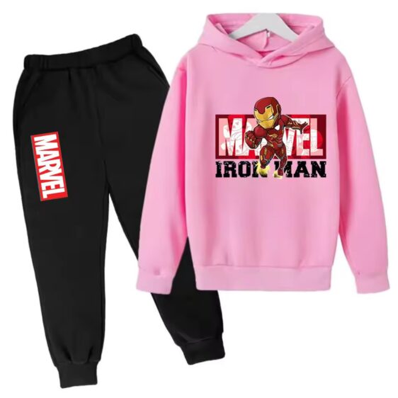 Avenger Hero Iron Man Action Pink Black Hoodie Set for Kids