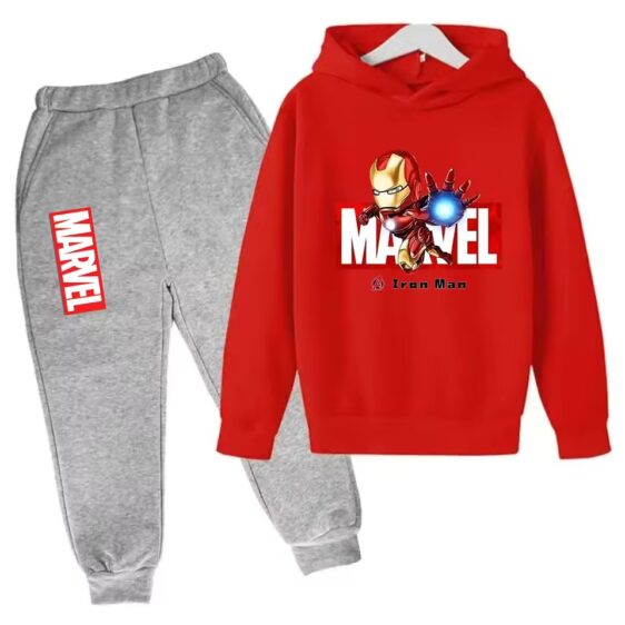 Avenger Hero Iron Man Action Pose Red Gray Kids Hoodie Set