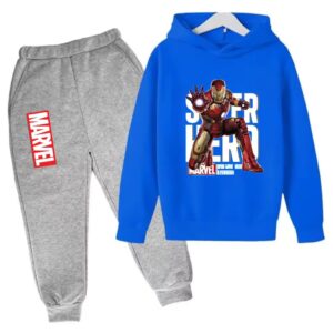 Avenger Iron Man Battle Pose Blue Gray Kids Hoodie Set