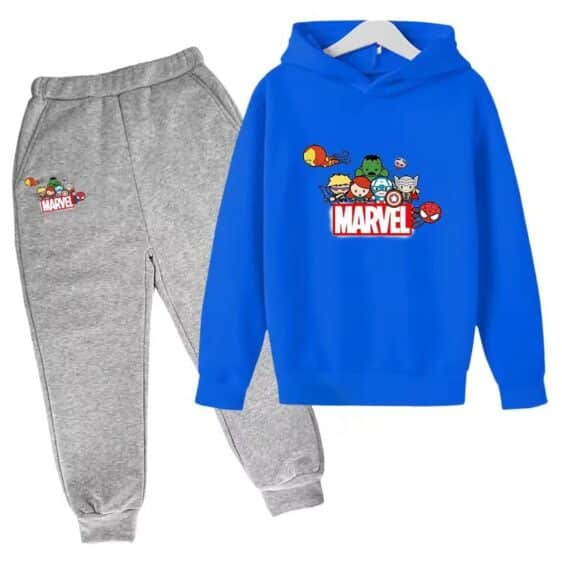 Avengers Hero Assemble Chibi Blue Gray Kids Hoodie Set