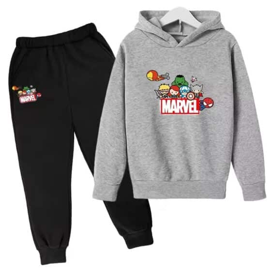 Avengers Hero Assemble Chibi Gray Black Kids Hoodie Set