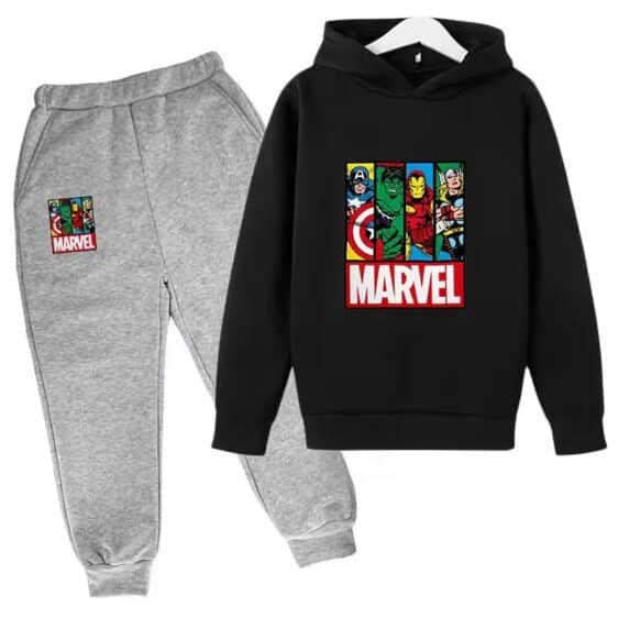 Avengers Marvel Heroes Black Gray Hoodie Set for Children