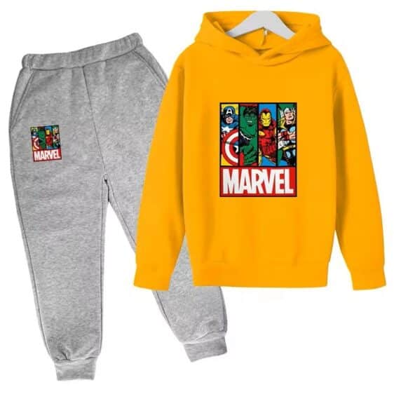 Avengers Marvel Heroes Yellow Gray Hoodie Set for Children