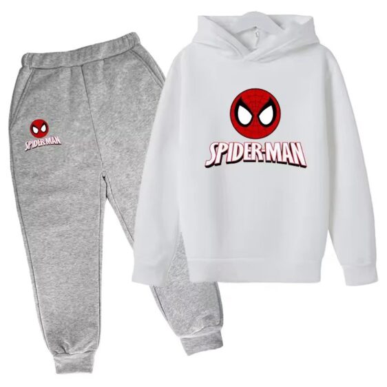 Avengers Spider-Man Head Icon White Gray Hoodie Set for Kids