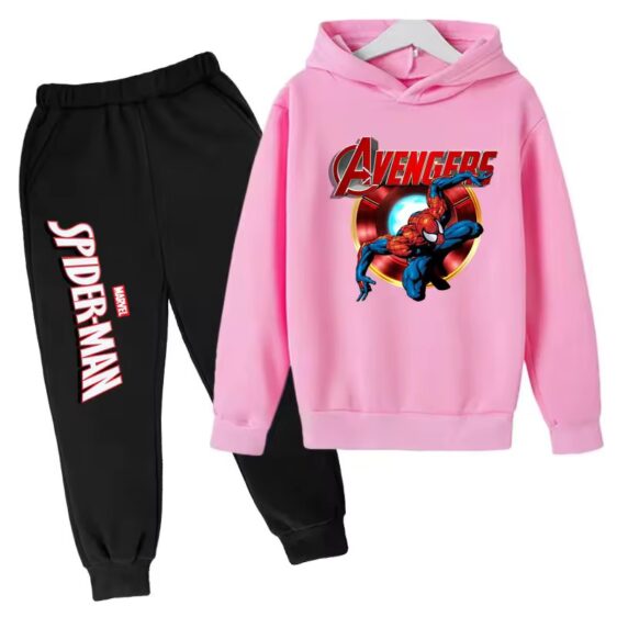 Avengers Spider-Man Logo Pink Black Hoodie Set for Children