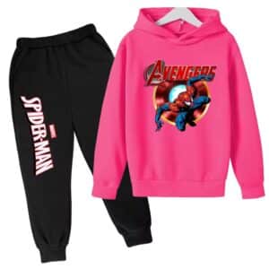 Avengers Spider-Man Marvel Logo Pink Black Kids Hoodie Set