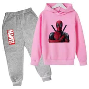 Bold Anti-Hero Deadpool Marvel Pink Gray Hoodie Set for Kids