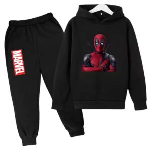 Bold & Stylish Marvel Deadpool All-Black Hoodie Set for Boys