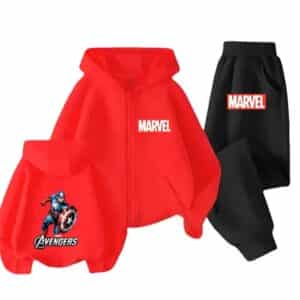 Captain America Marvel Red Black Zip Hoodie Set for Children