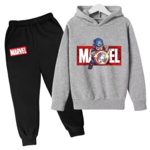 Captain America Shield Action Gray Black Kids Hoodie Set