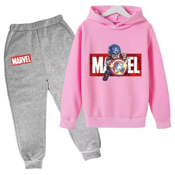 Captain America Shield Action Pink Gray Boys' Hoodie Set