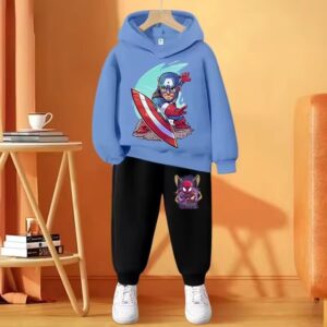 Captain America Spider-Man Blue Black Hoodie Set for Kids