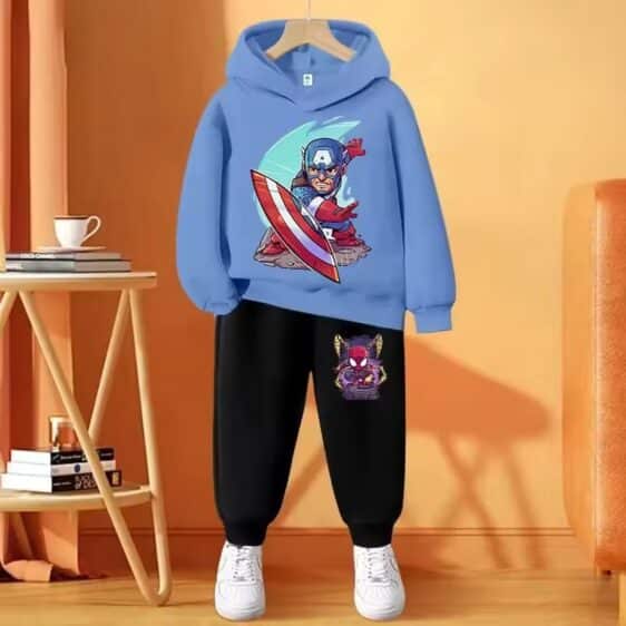 Captain America Spider-Man Blue Black Hoodie Set for Kids