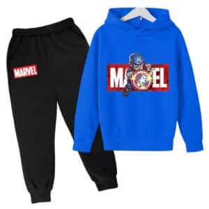 Chibi Captain America Blue Black Hoodie Set for Children