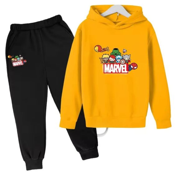 Chibi Cartoon Avengers Marvel Yellow Black Boys' Hoodie Set