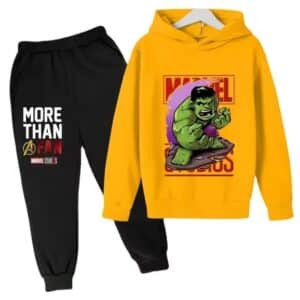 Chibi Hulk Avengers Art Yellow Black Kids Hoodie Set