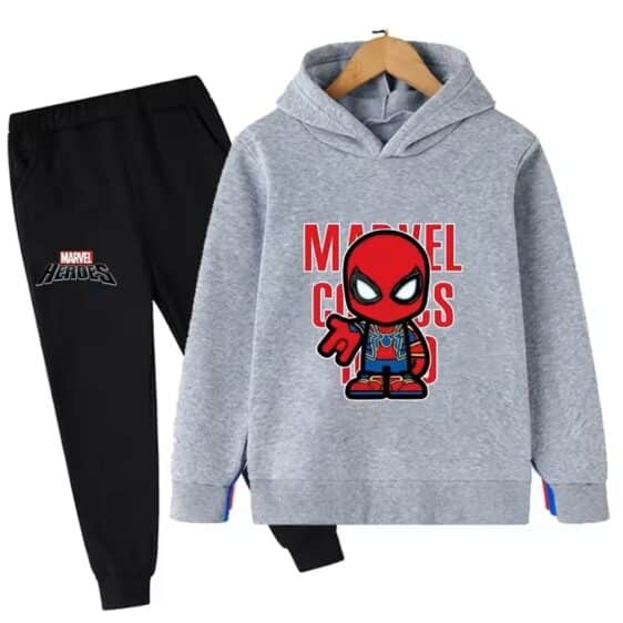 Chibi Marvel Spider-Man Gray Black Children's Hoodie Set