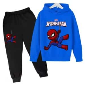 Chibi Spider-Man Web Blue Black Hoodie Set for Children