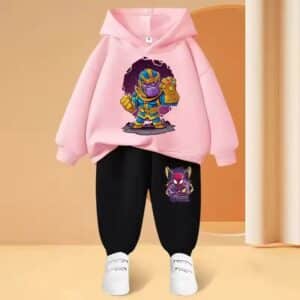 Chibi Thanos & Spider-Man Pink Black Children's Hoodie Set