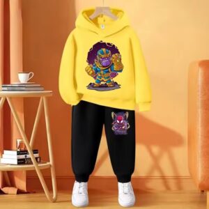 Chibi Thanos Spider-Man Yellow Black Hoodie Set for Children