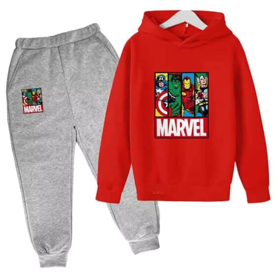 Classic Marvel Heroes Photo Red Gray Hoodie Set for Boys