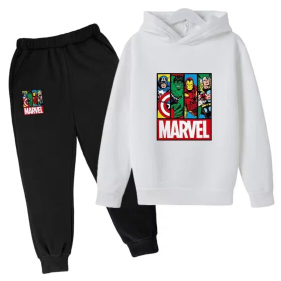 Classic Marvel Heroes Photo White Black Hoodie Set for Boys