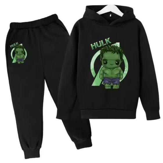 Cute Hulk Avengers Cartoon All-Black Hoodie Set for Boys