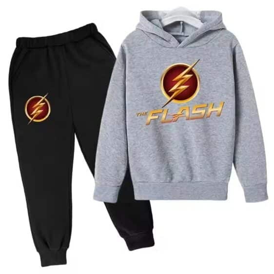 DC Comics The Flash Logo Gray Black Hoodie Set for Children