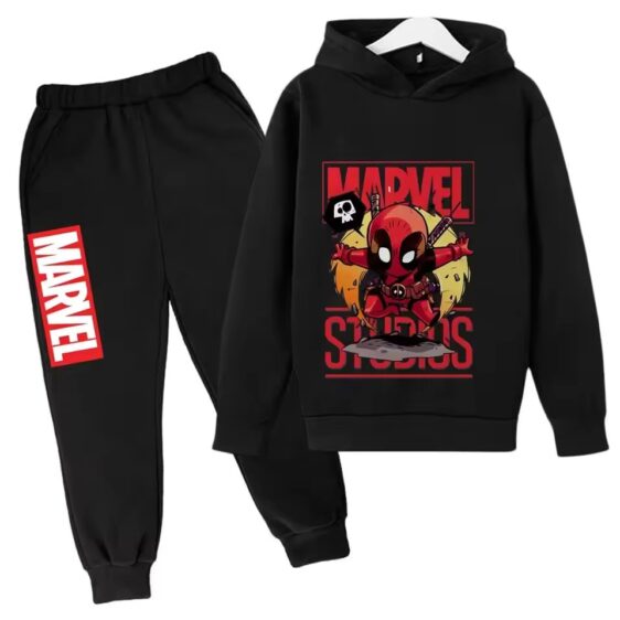 Deadpool Cartoon Marvel All-Black Hoodie Set for Boys